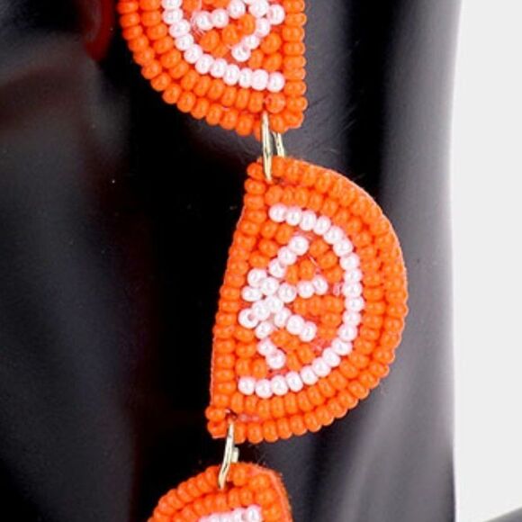 Triple Orange Seed Bead Felt Back Earrings - Picture 2 of 5